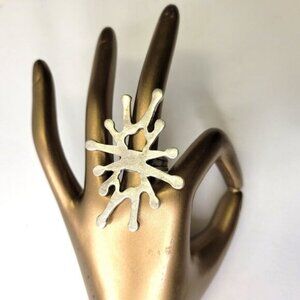Silver Tone Splat Starburst Ring Size 7.5 -  "Adjustable" band